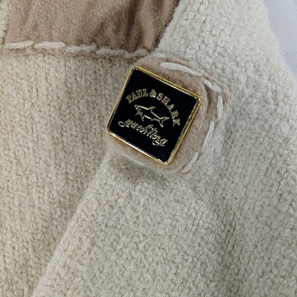 Paul & Shark Yachting 100% Wool Cream Beige Knit Sweater Patches XL Turtleneck - Picture 4 of 16